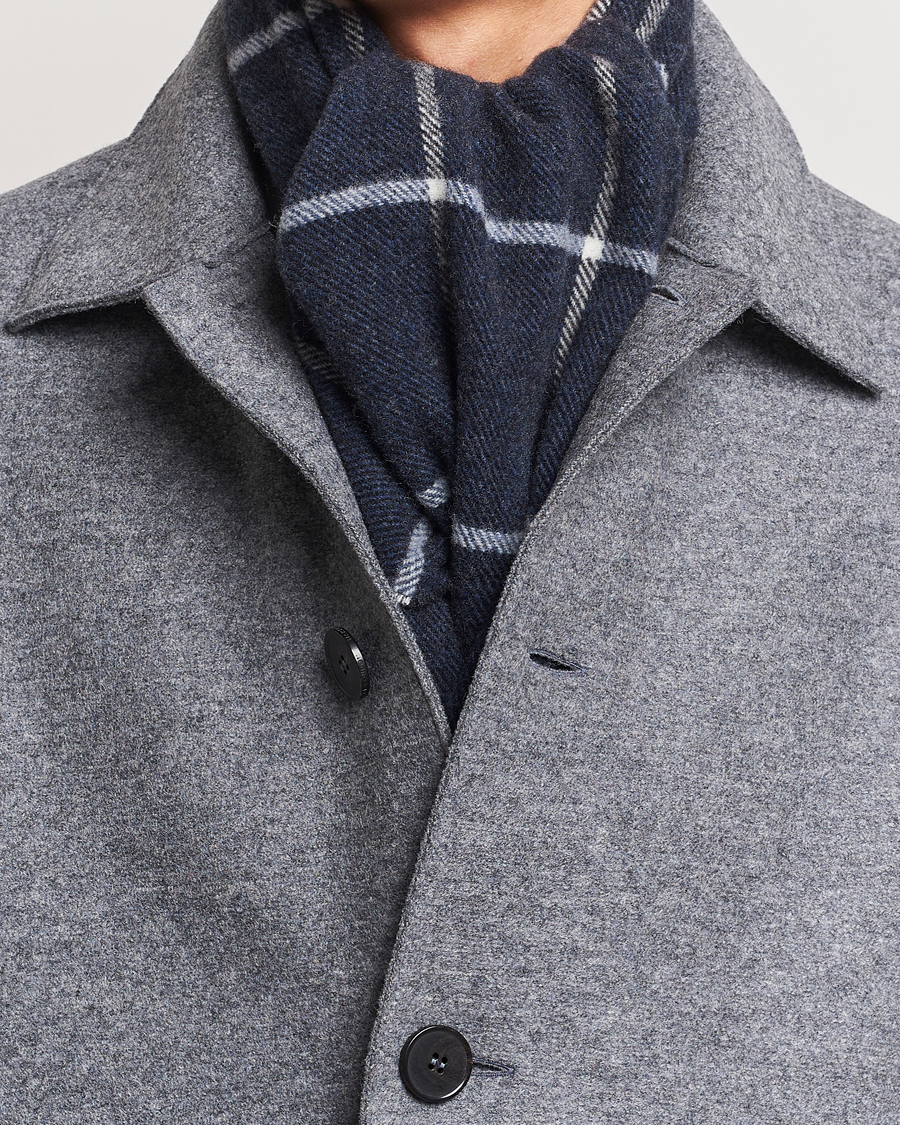 Herr |  | Eton | Checked Wool Scarf Navy Blue