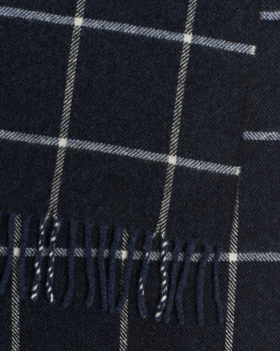 Herr | Eton Checked Wool Scarf Navy Blue | Eton | Checked Wool Scarf Navy Blue