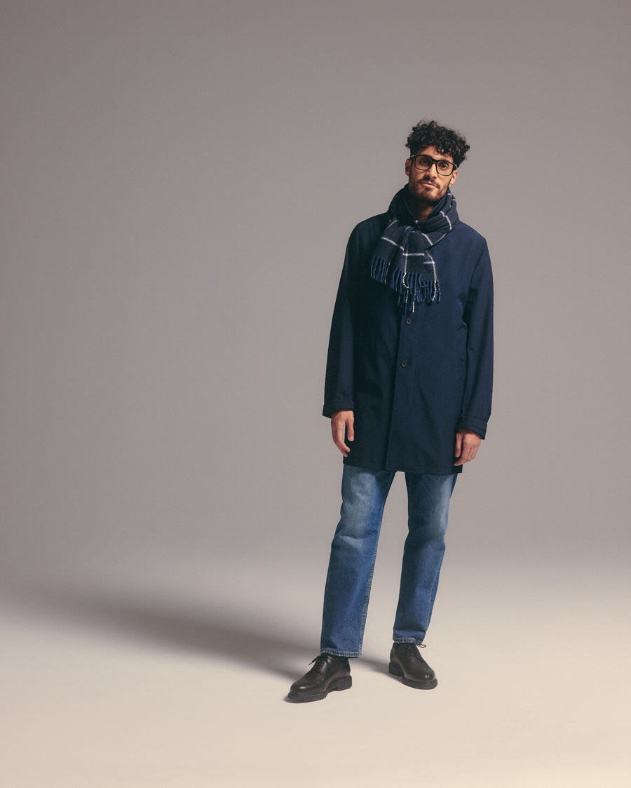 Herr | Eton Checked Wool Scarf Navy Blue | Eton | Checked Wool Scarf Navy Blue