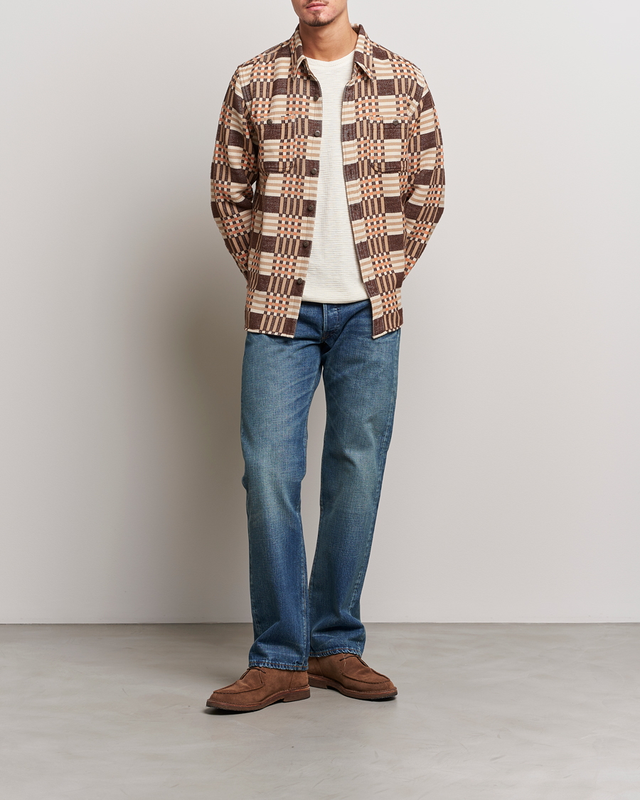 Herr | Skjortor | RRL | Cody Brushed Flannel Overshirt Brown Check