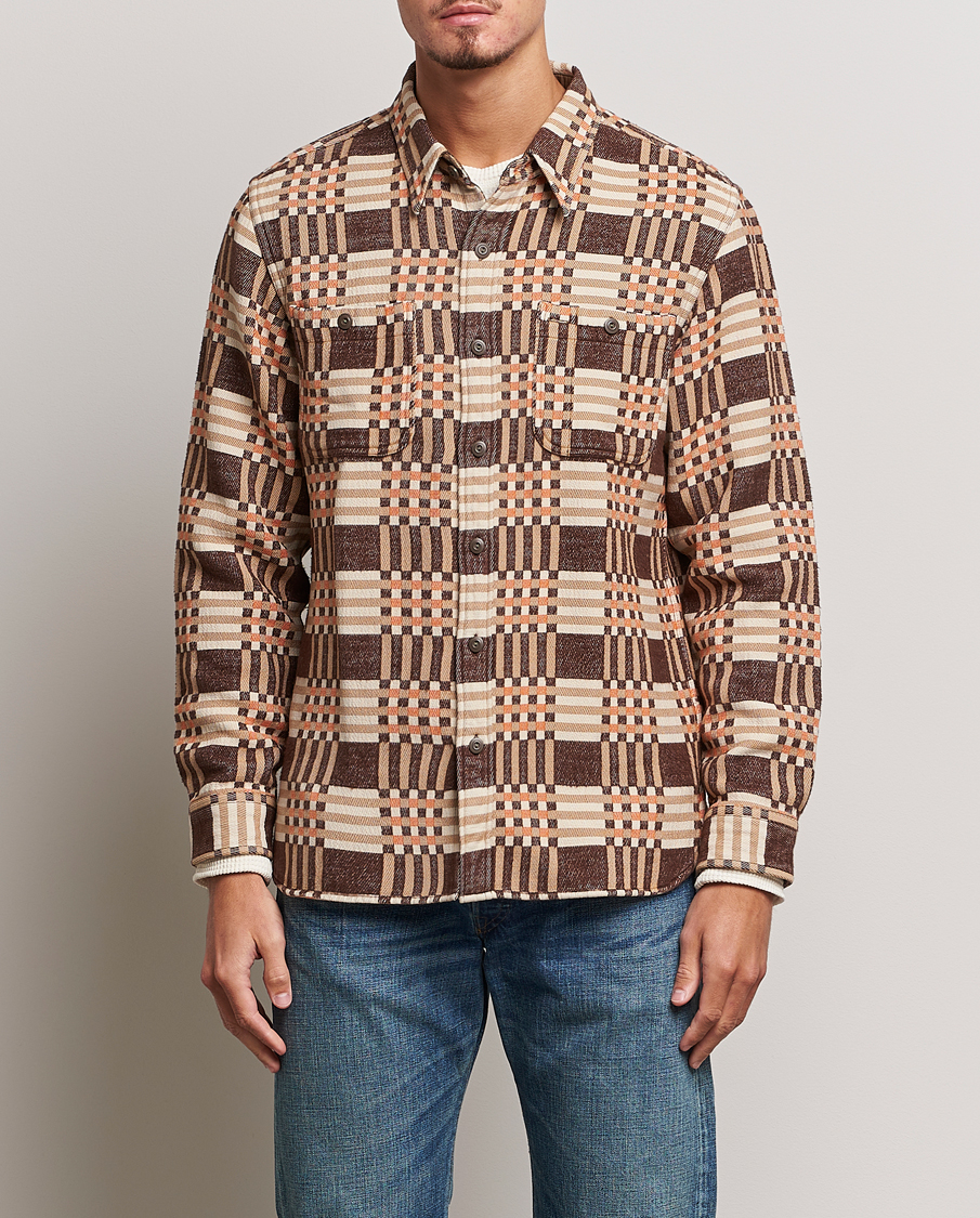 Herr | RRL | RRL | Cody Brushed Flannel Overshirt Brown Check