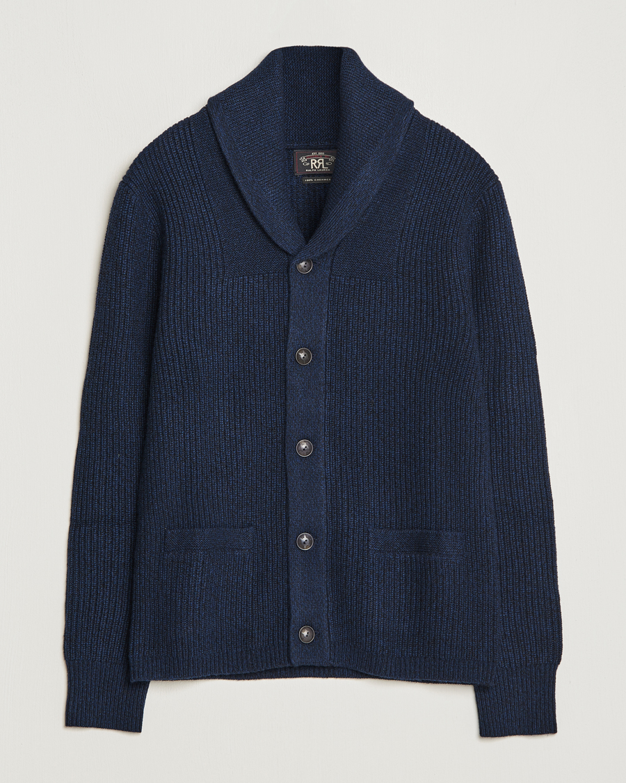 Herr | Tröjor | RRL | Recycled Cashmere Shawl Cardigan Navy Heather