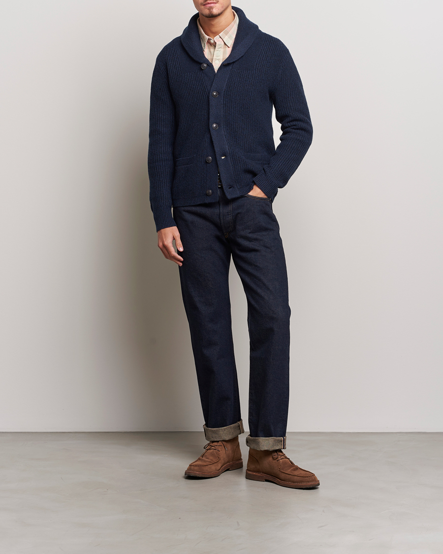 Herr | Tröjor | RRL | Recycled Cashmere Shawl Cardigan Navy Heather