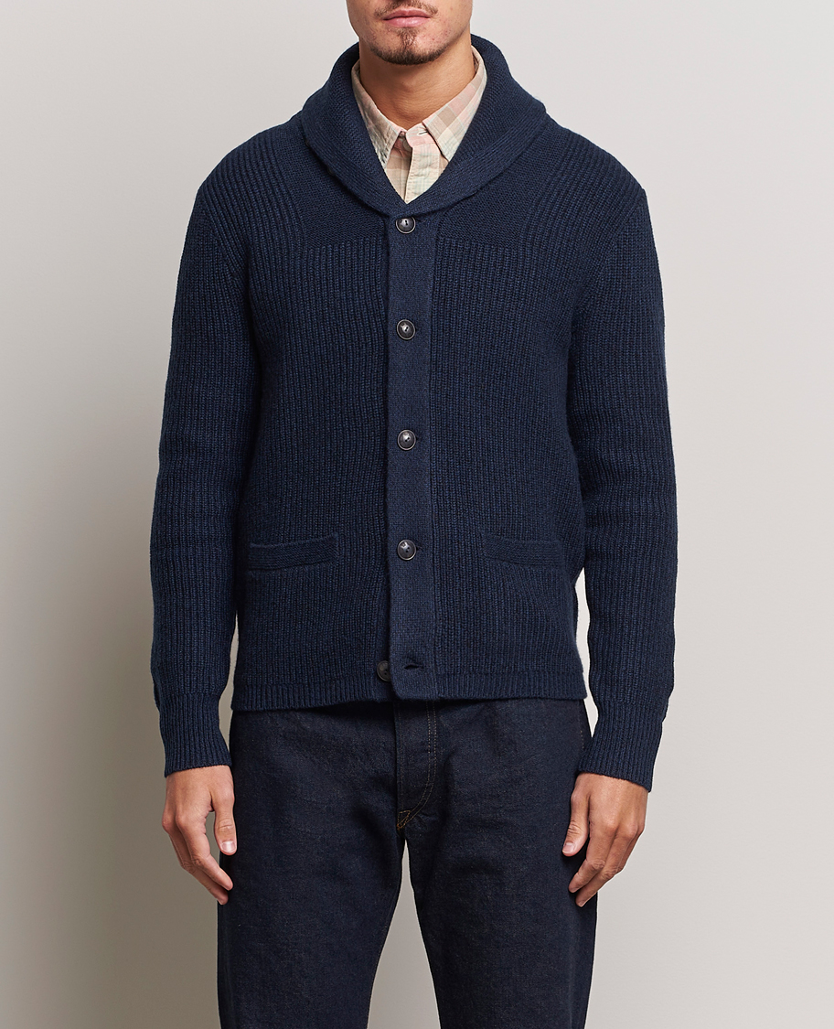 Herr | RRL | RRL | Recycled Cashmere Shawl Cardigan Navy Heather