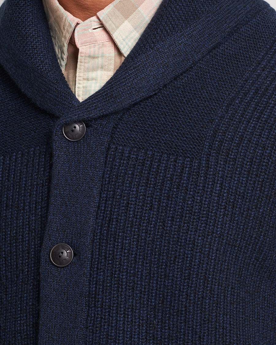 Herr | Tröjor | RRL | Recycled Cashmere Shawl Cardigan Navy Heather