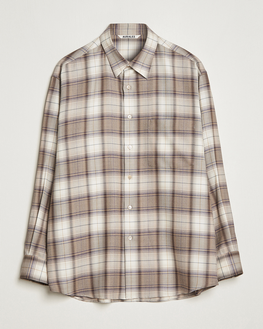 Herr | Skjortor | Auralee | Super Light Wool Shirt Brown Check