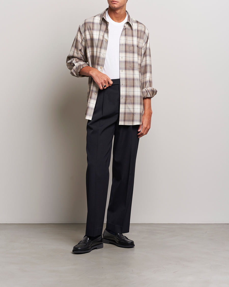 Herr | Skjortor | Auralee | Super Light Wool Shirt Brown Check