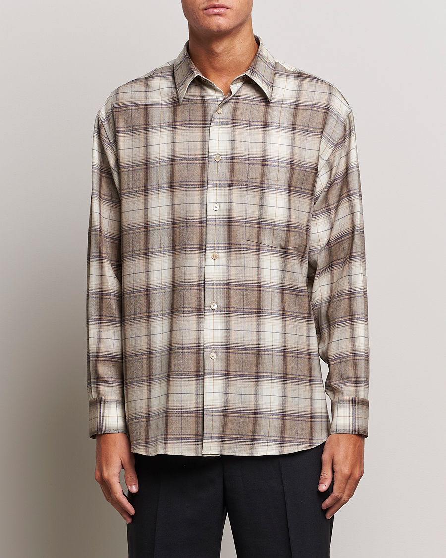 Herr | Skjortor | Auralee | Super Light Wool Shirt Brown Check