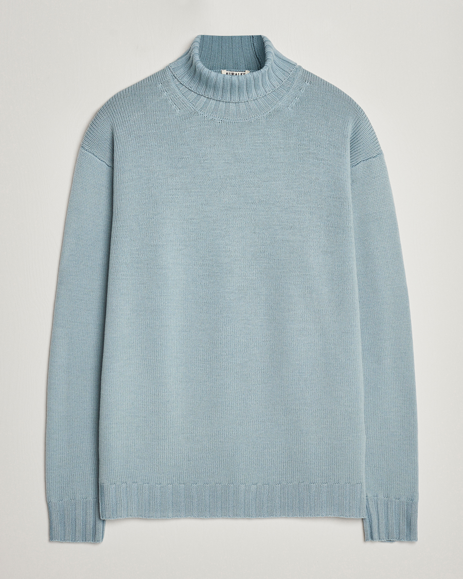Herr | Tröjor | Auralee | Washed French Merino Rollneck Light Blue