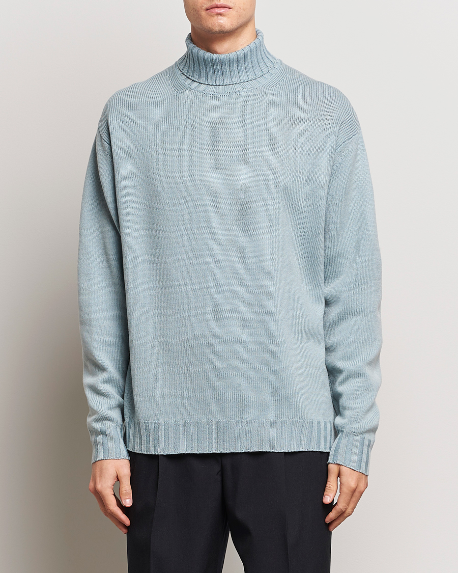 Herr | Tröjor | Auralee | Washed French Merino Rollneck Light Blue