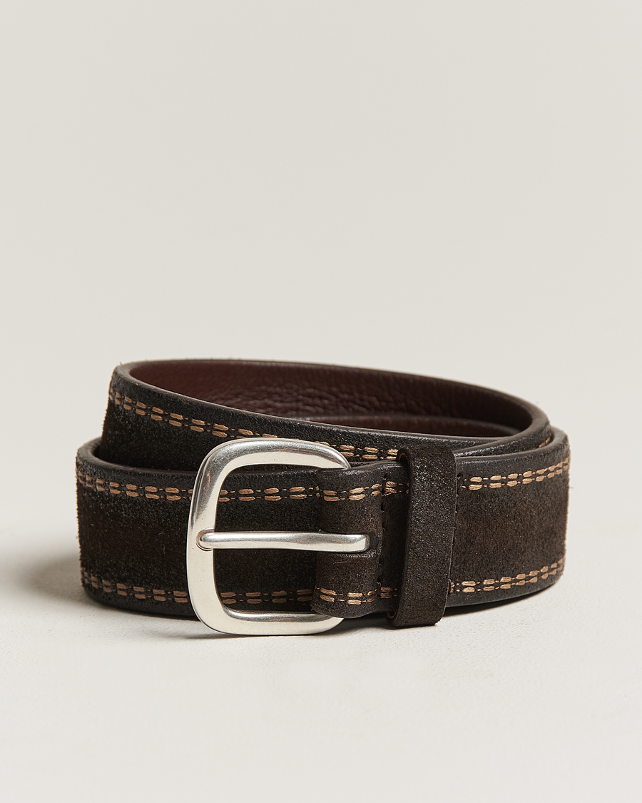 Herr | Orciani Suede Stitched Belt 3,5 cm Dark Brown | Orciani | Suede Stitched Belt 3,5 cm Dark Brown