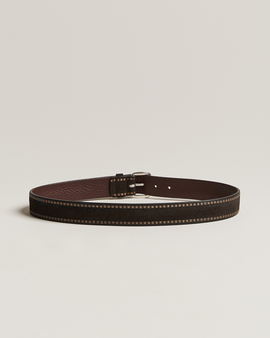 Herr | Accessoarer | Orciani | Suede Stitched Belt 3,5 cm Dark Brown