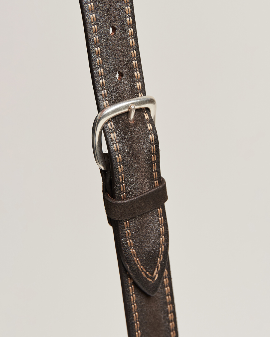 Herr | Orciani Suede Stitched Belt 3,5 cm Dark Brown | Orciani | Suede Stitched Belt 3,5 cm Dark Brown