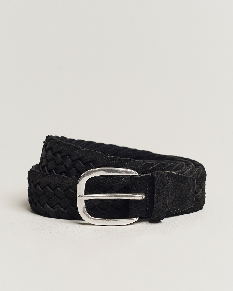 Herr | Orciani Braided Suede Belt 3,5 cm Black | Orciani | Braided Suede Belt 3,5 cm Black