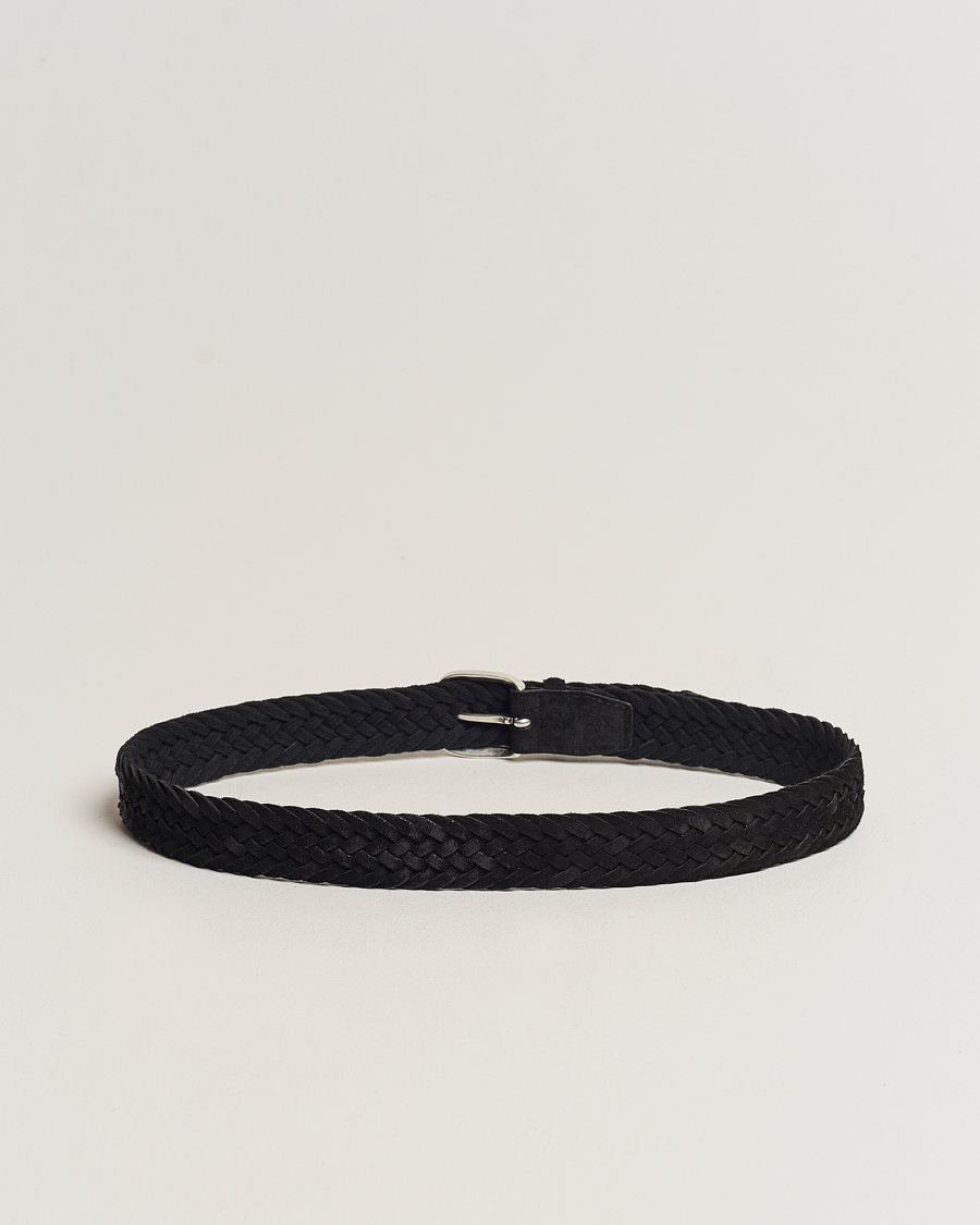 Herr | Orciani Braided Suede Belt 3,5 cm Black | Orciani | Braided Suede Belt 3,5 cm Black