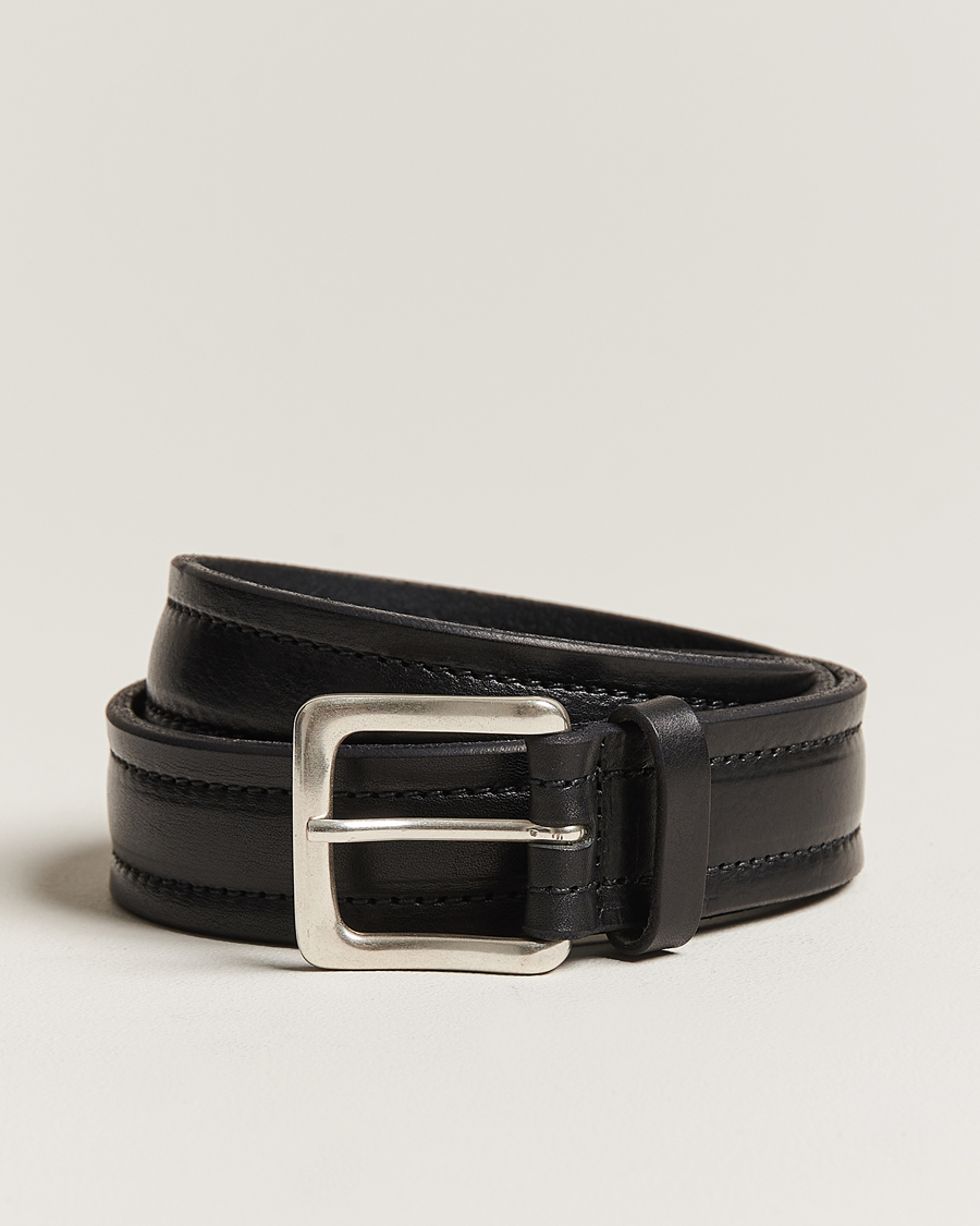 Herr | Orciani Vachetta Stitched Belt 3,5 cm Black | Orciani | Vachetta Stitched Belt 3,5 cm Black