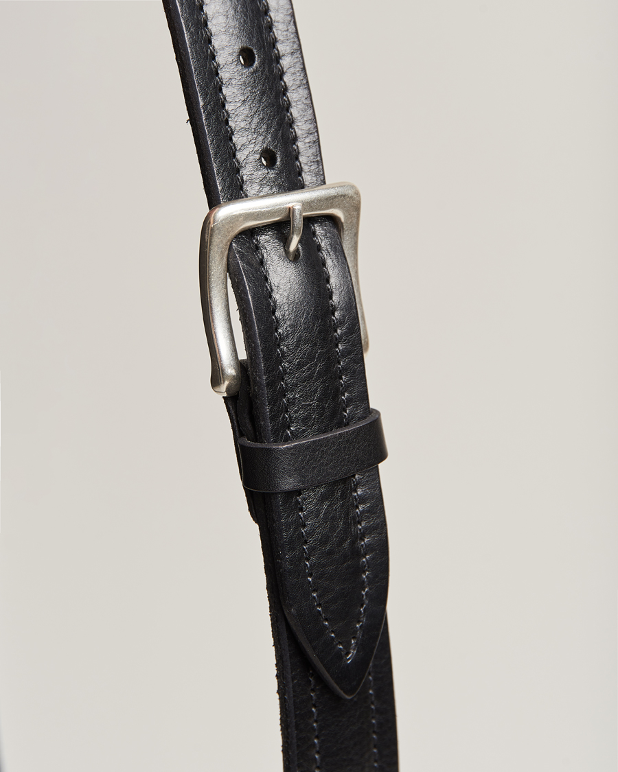Herr | Orciani Vachetta Stitched Belt 3,5 cm Black | Orciani | Vachetta Stitched Belt 3,5 cm Black