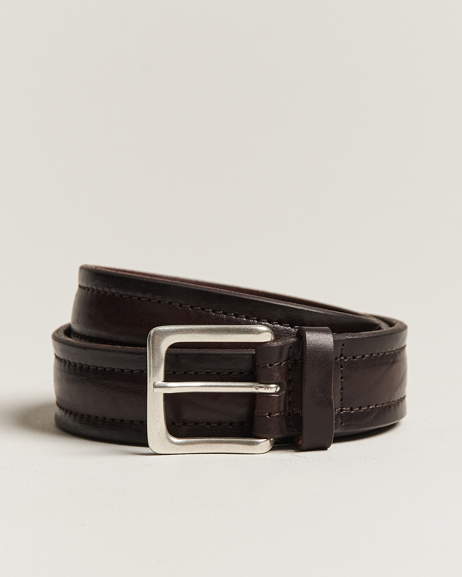 Herr | Orciani Vachetta Stitched Belt 3,5 cm Dark Brown | Orciani | Vachetta Stitched Belt 3,5 cm Dark Brown