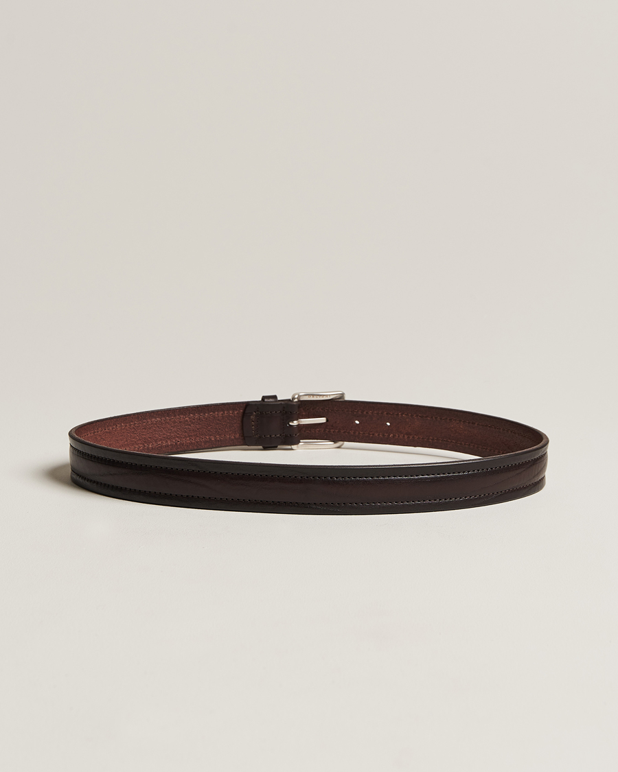 Herr | Orciani Vachetta Stitched Belt 3,5 cm Dark Brown | Orciani | Vachetta Stitched Belt 3,5 cm Dark Brown
