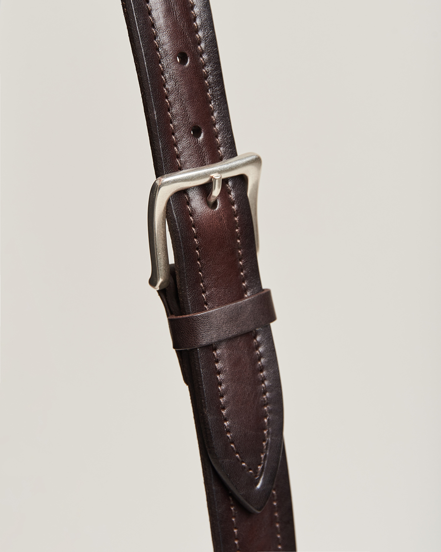 Herr | Orciani Vachetta Stitched Belt 3,5 cm Dark Brown | Orciani | Vachetta Stitched Belt 3,5 cm Dark Brown
