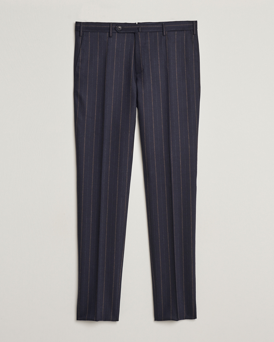 Herr | Byxor | Incotex | Wool/Cashmere Stretch Pinstripe Trousers Navy