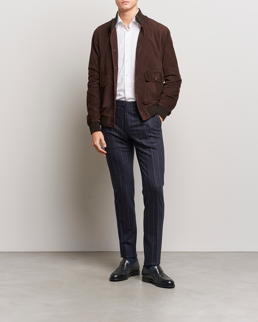 Herr | Byxor | Incotex | Wool/Cashmere Stretch Pinstripe Trousers Navy
