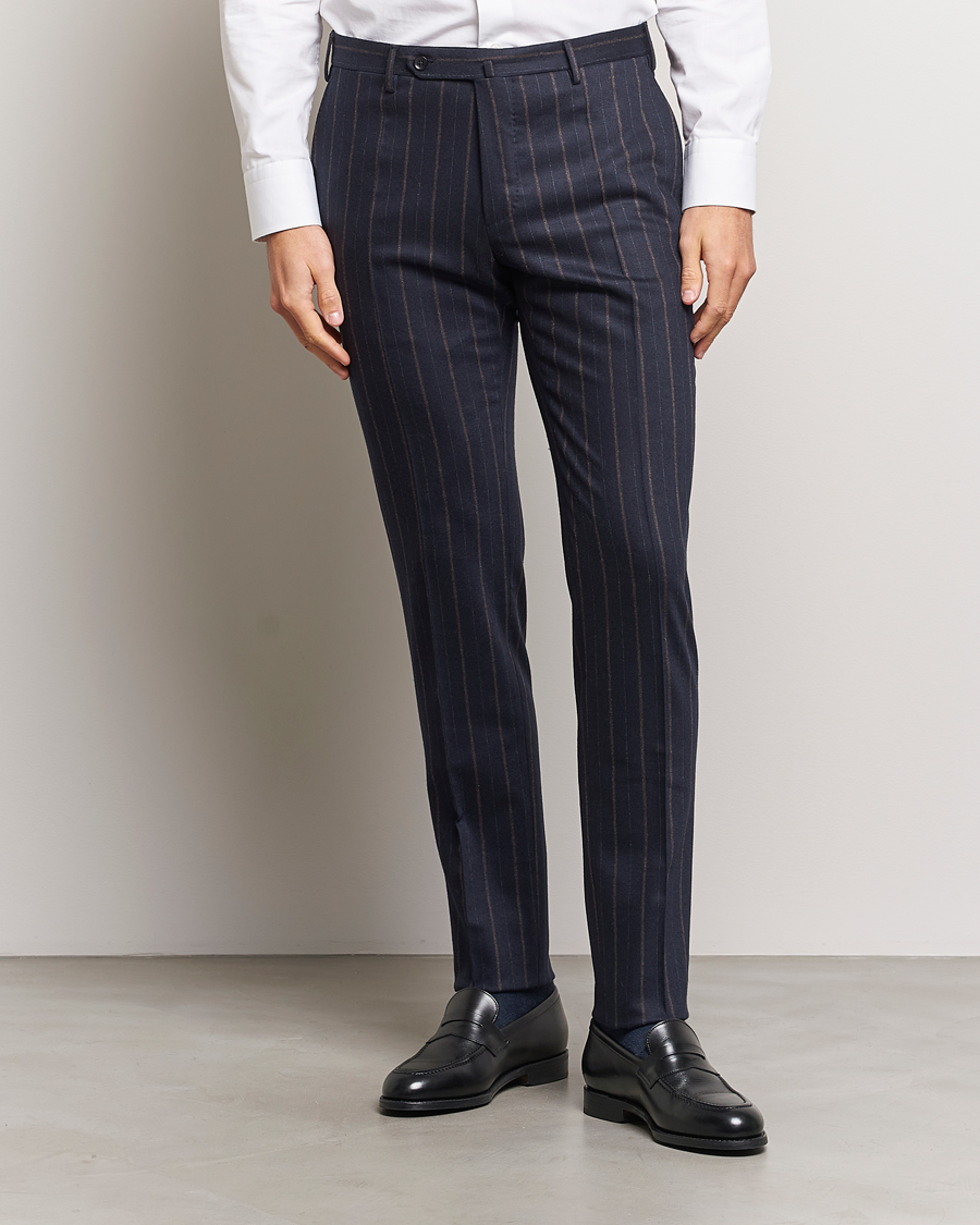 Herr | Uddabyxor | Incotex | Wool/Cashmere Stretch Pinstripe Trousers Navy