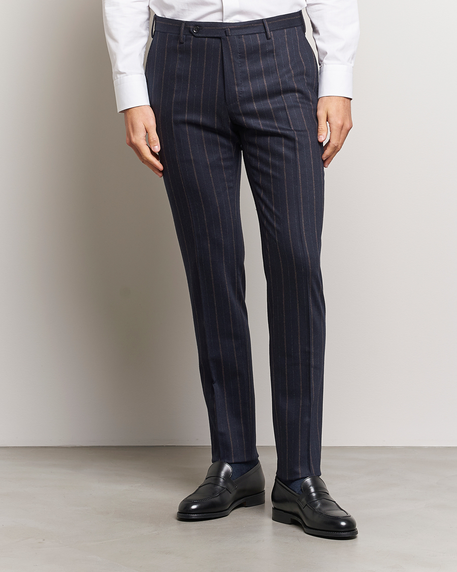 Herr | Byxor | Incotex | Wool/Cashmere Stretch Pinstripe Trousers Navy