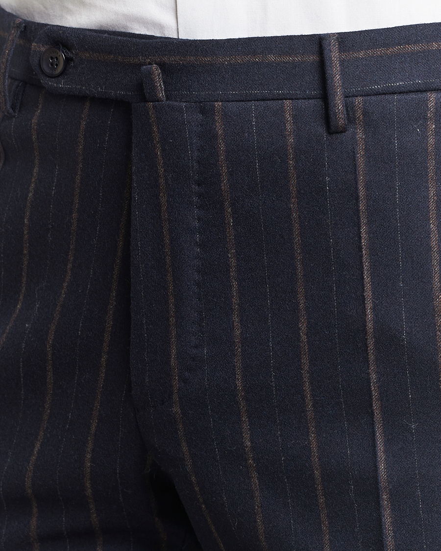 Herr | Byxor | Incotex | Wool/Cashmere Stretch Pinstripe Trousers Navy