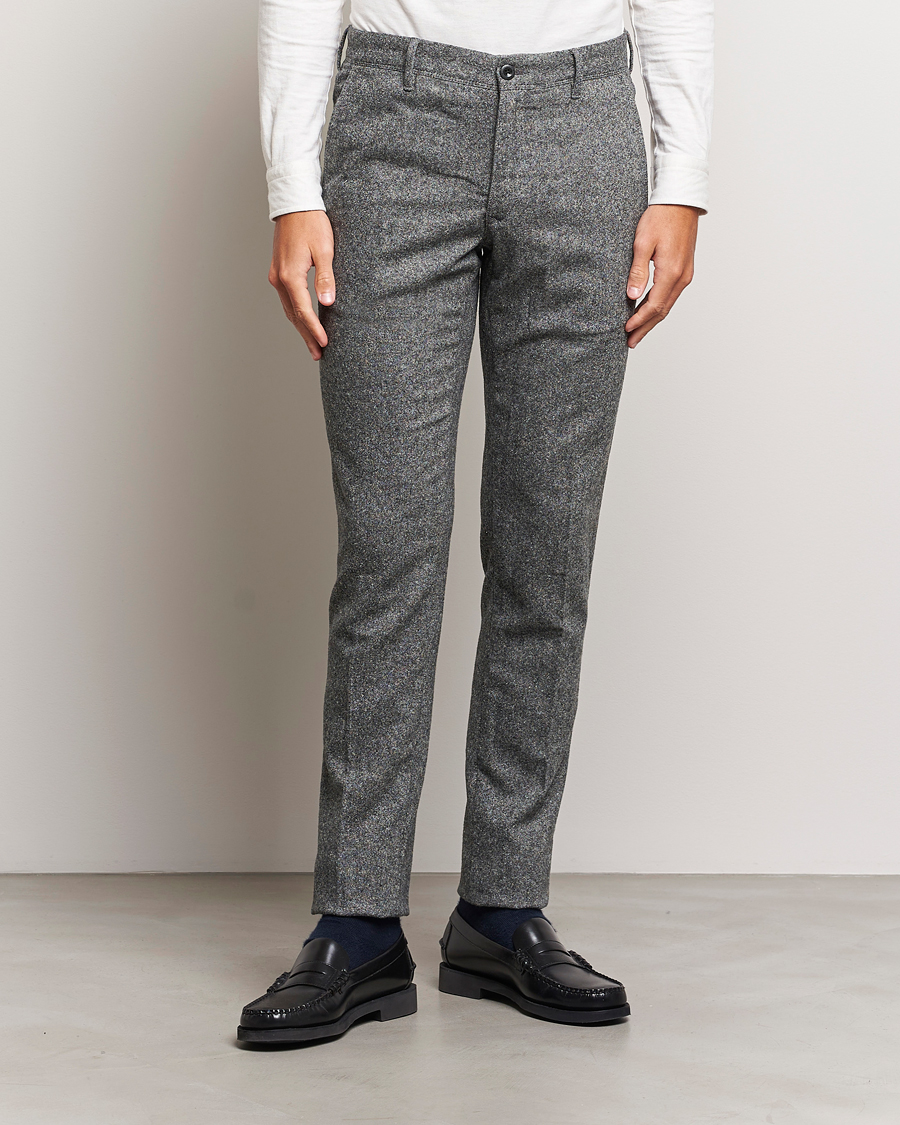 Herr | Byxor | Incotex | Slim Fit Washed Wool/Silk Slacks Grey Melange