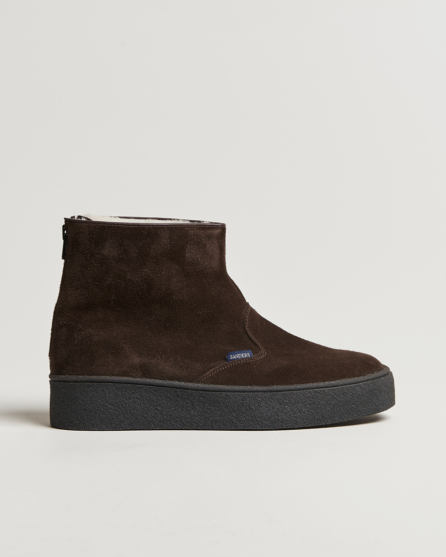 Herr | Sanders Sherling Lined Suede Curling Boot Chocolate | Sanders | Sherling Lined Suede Curling Boot Chocolate