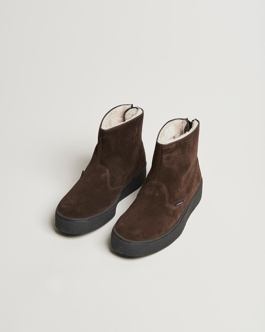 Herr | Sanders Sherling Lined Suede Curling Boot Chocolate | Sanders | Sherling Lined Suede Curling Boot Chocolate