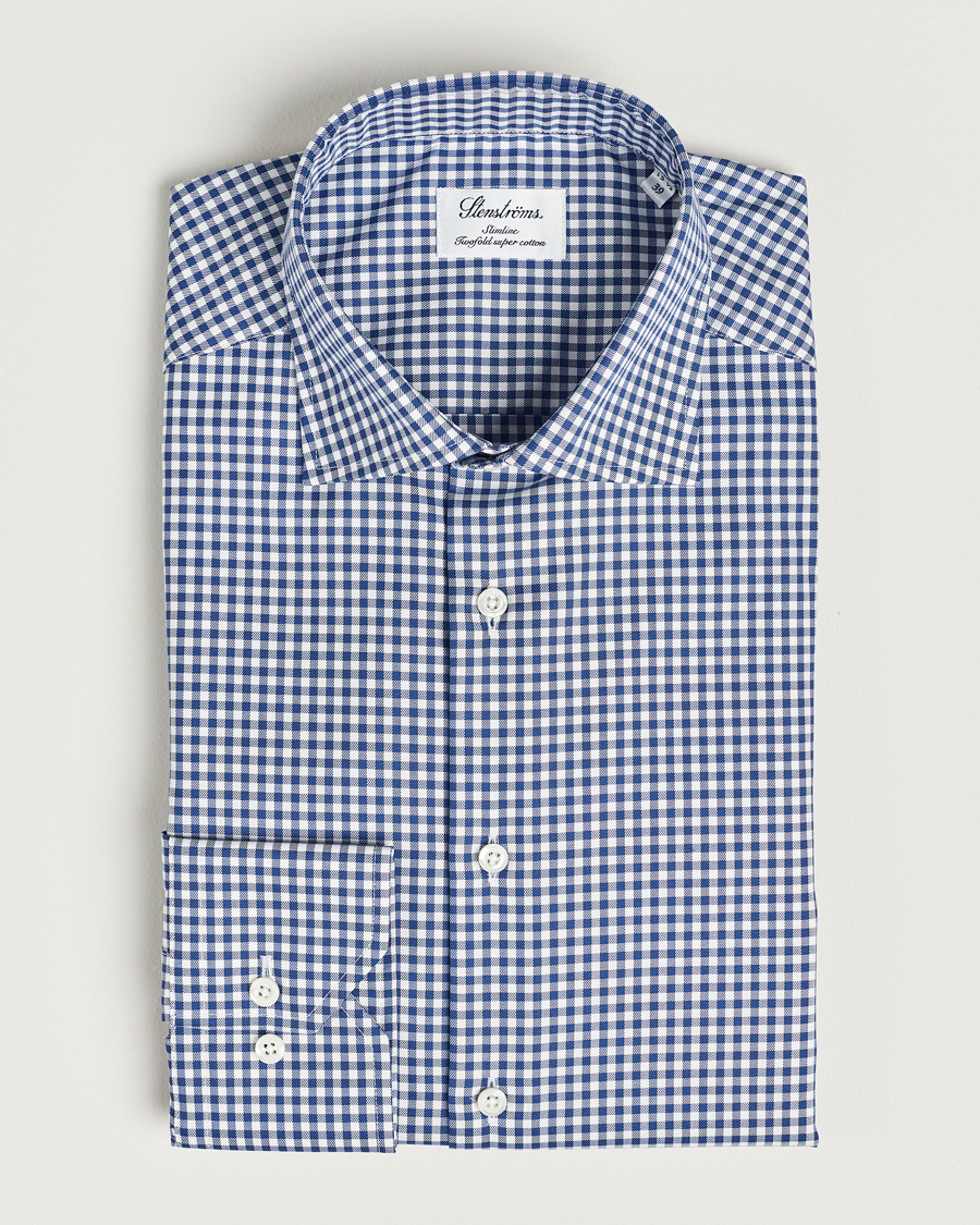 Herr | Skjortor | Stenströms | Slimline Mini Check Cut Away Shirt Blue