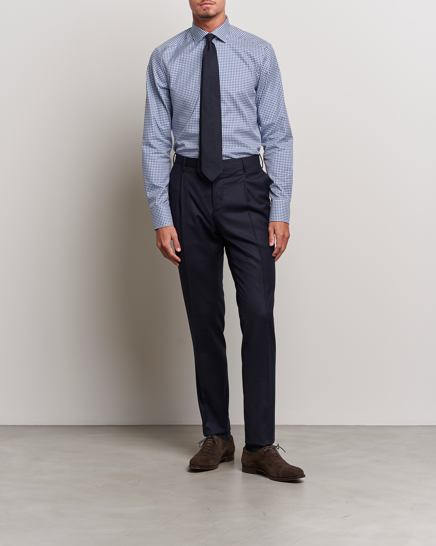 Herr | Skjortor | Stenströms | Slimline Mini Check Cut Away Shirt Blue