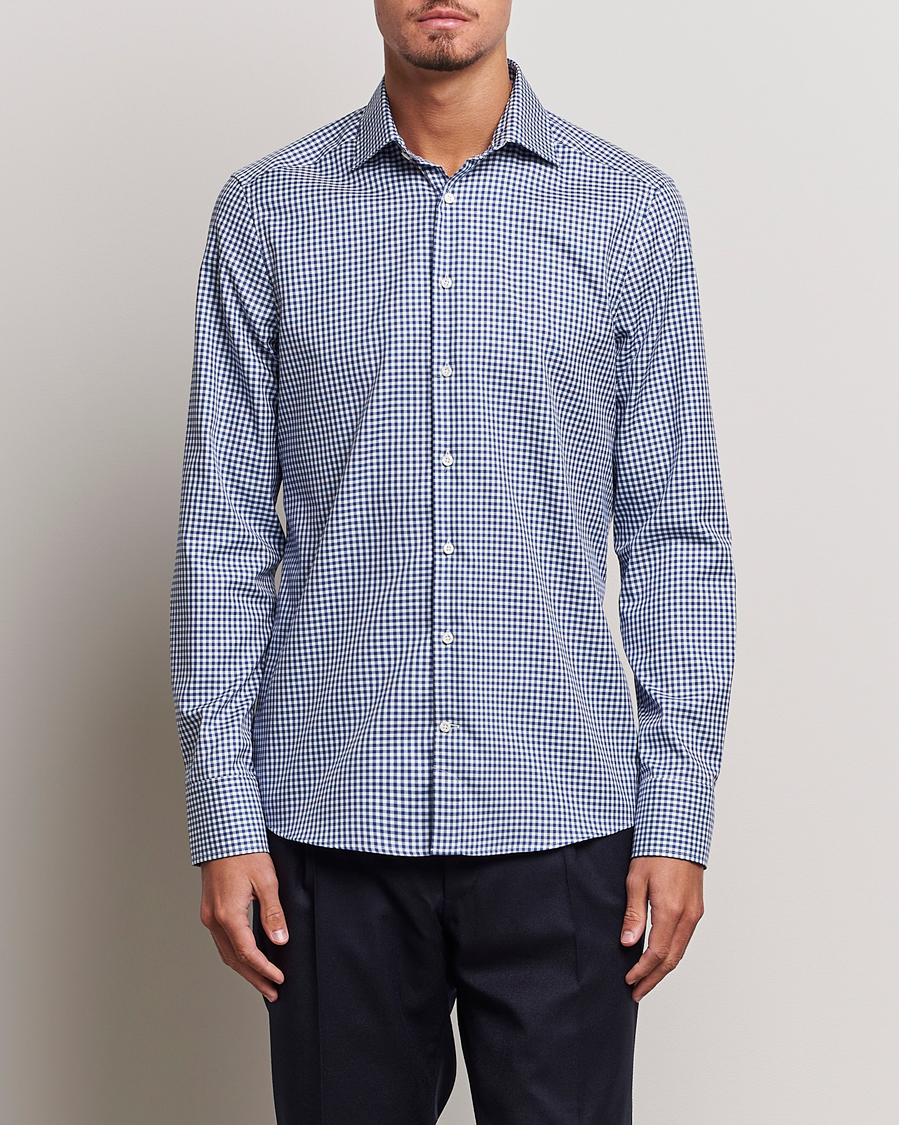 Herr | Skjortor | Stenströms | Slimline Mini Check Cut Away Shirt Blue