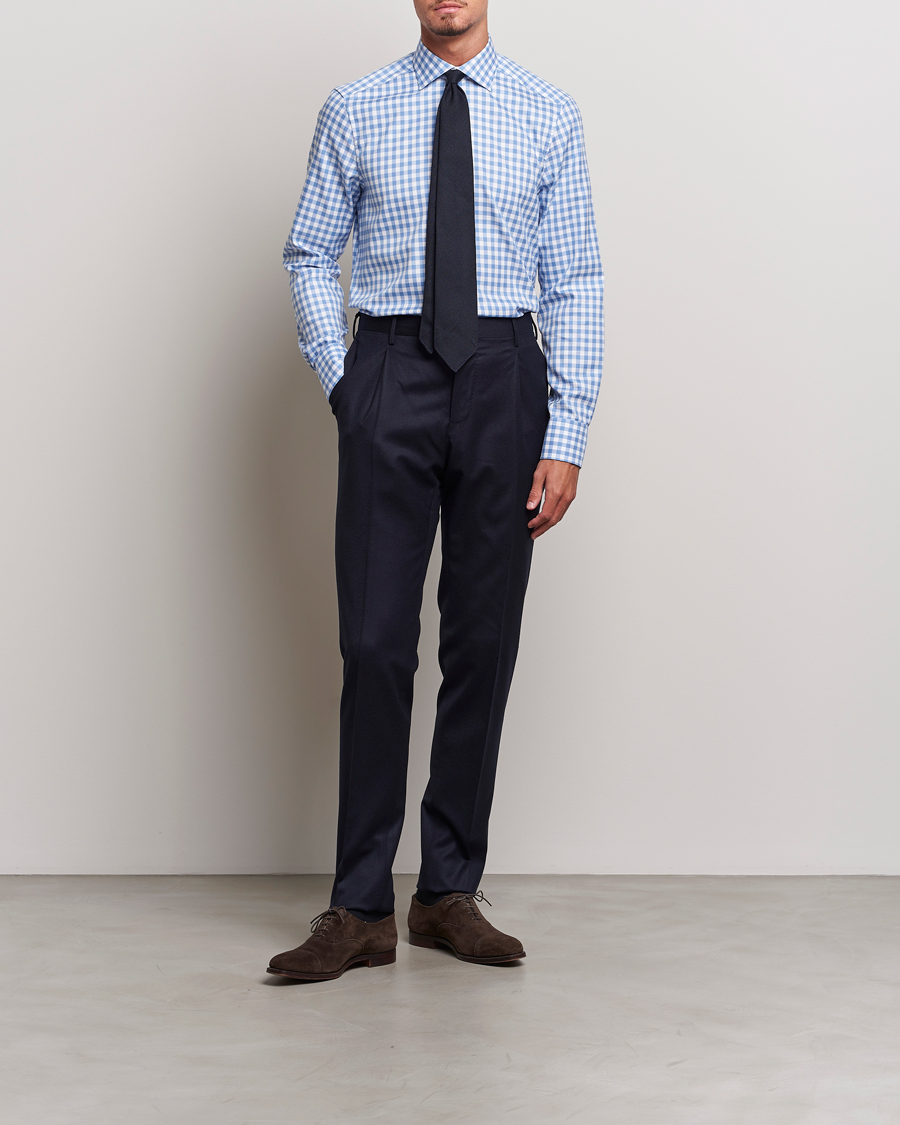 Herr | Skjortor | Stenströms | Slimline Check Cut Away Shirt Light Blue