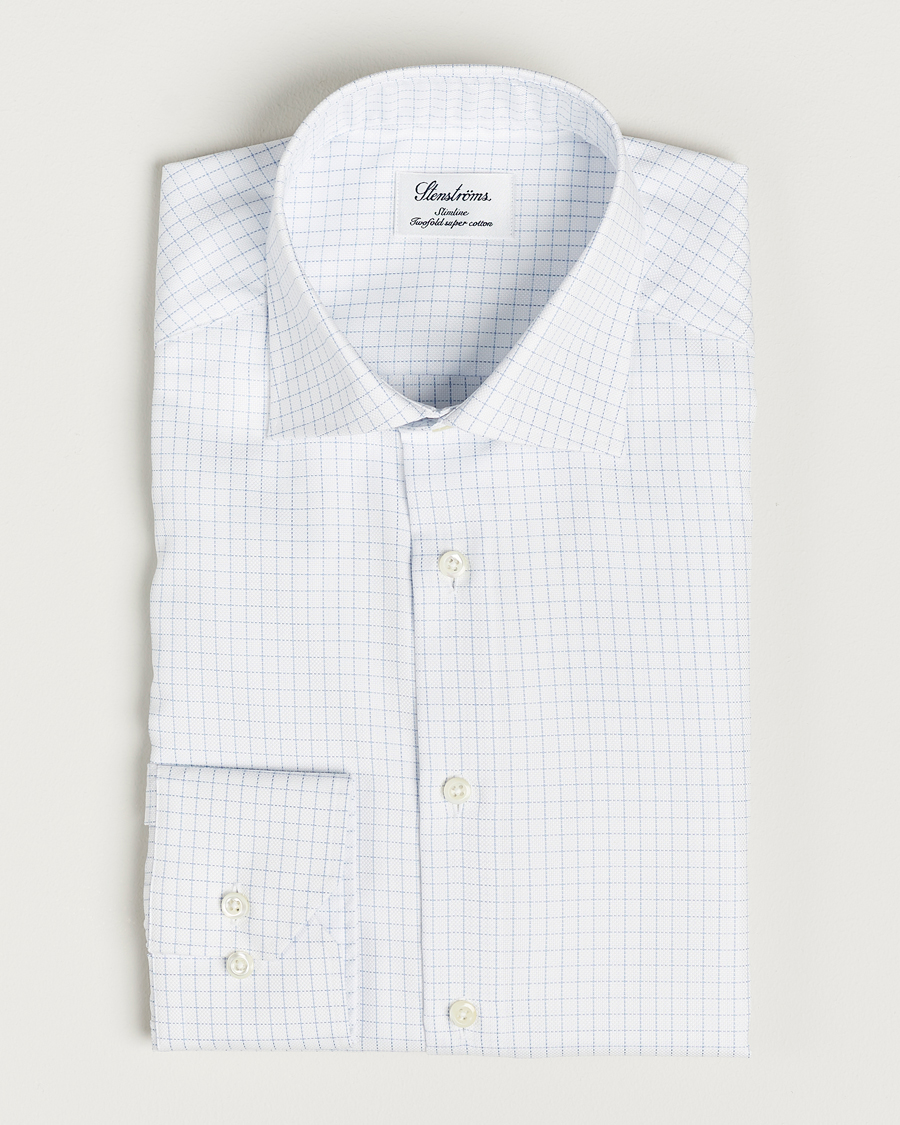 Herr | Skjortor | Stenströms | Slimline Thin Check Cut Away Shirt White