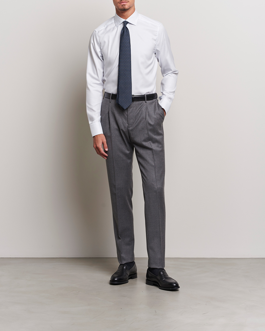 Herr | Skjortor | Stenströms | Slimline Thin Check Cut Away Shirt White