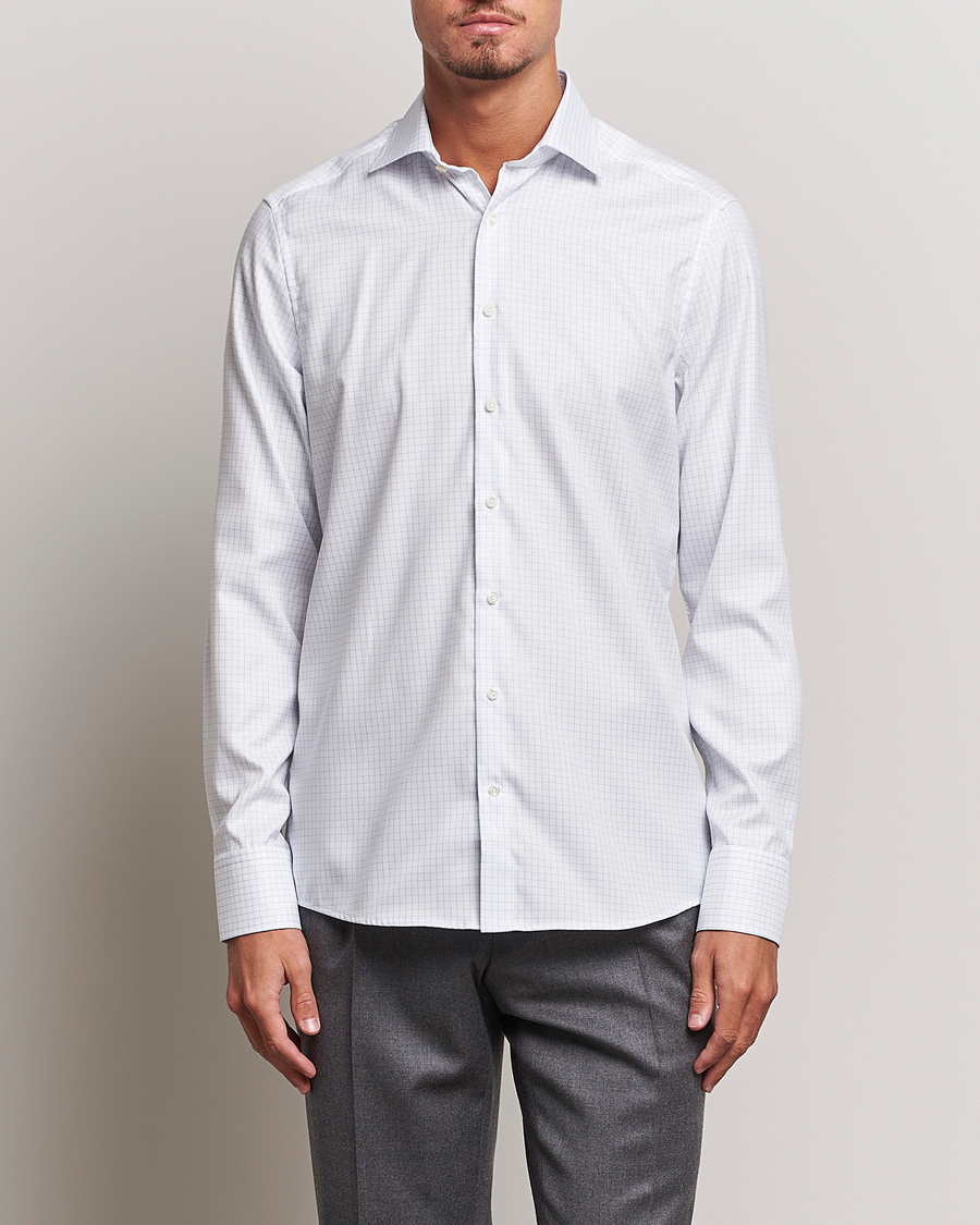 Herr |  | Stenströms | Slimline Thin Check Cut Away Shirt White
