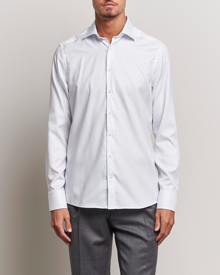 Herr | Skjortor | Stenströms | Slimline Thin Check Cut Away Shirt White