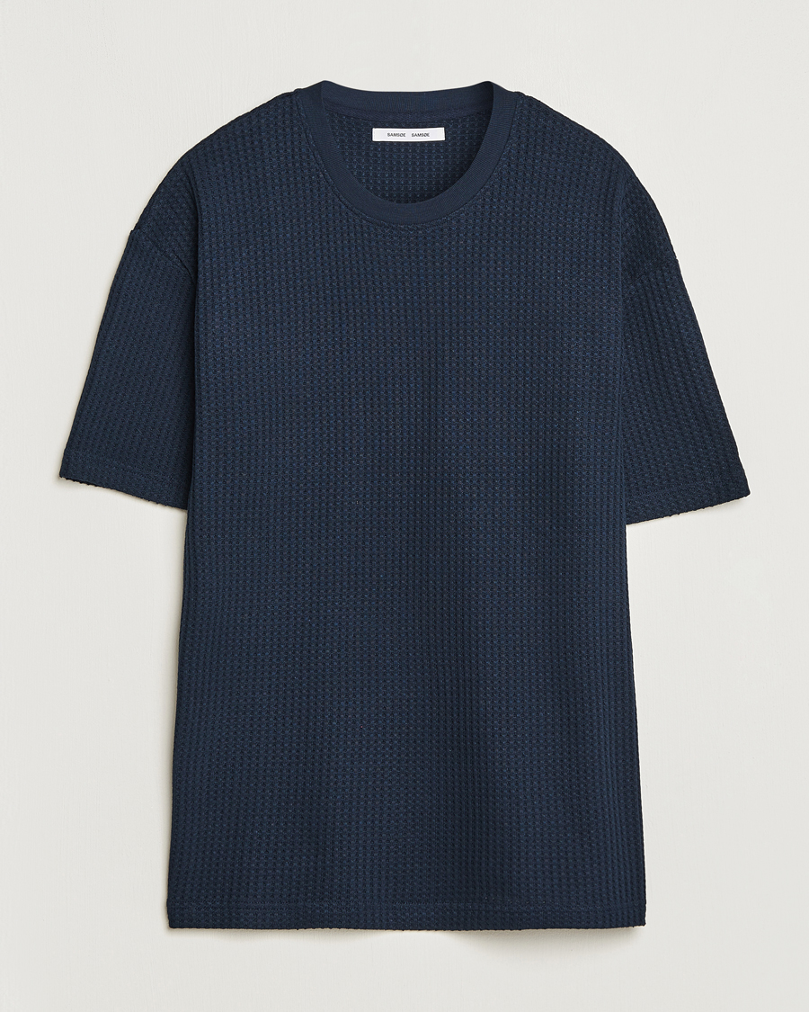 Herr | T-Shirts | Samsøe Samsøe | Samsøe & Samsøe Dino Waffle Knitted Crew Neck T-Shirt Salute Navy