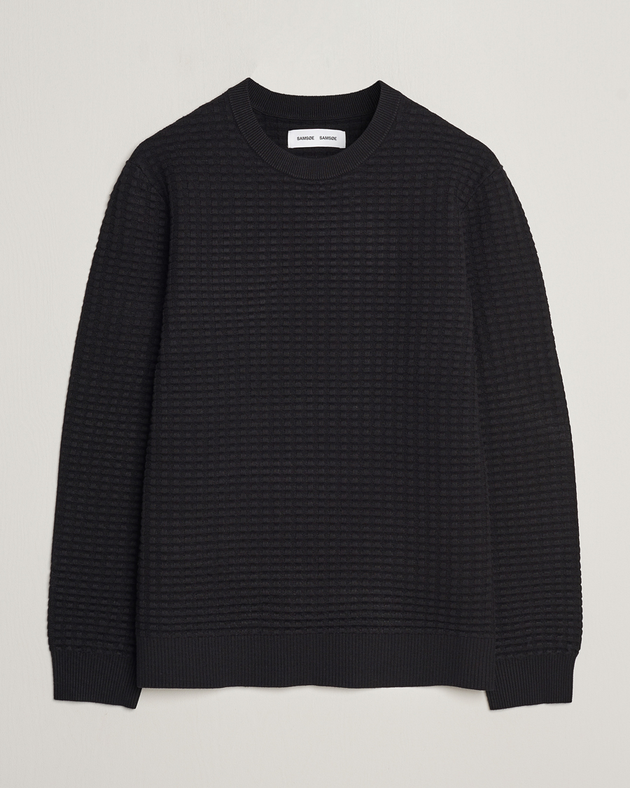 Herr | Tröjor | Samsøe Samsøe | Samsøe & Samsøe Jules Waffle Knitted Crew Neck Black