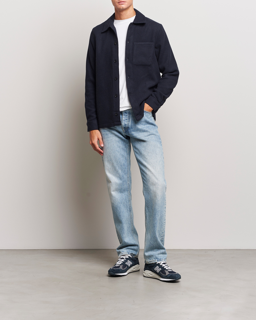 Herr | Skjortor | Samsøe Samsøe | Samsøe & Samsøe Taka Waffle Knitted Overshirt Salute Navy