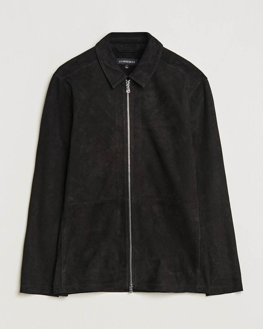 Herr | Jackor | J.Lindeberg | Jonah Suede Zip Overshirt Black