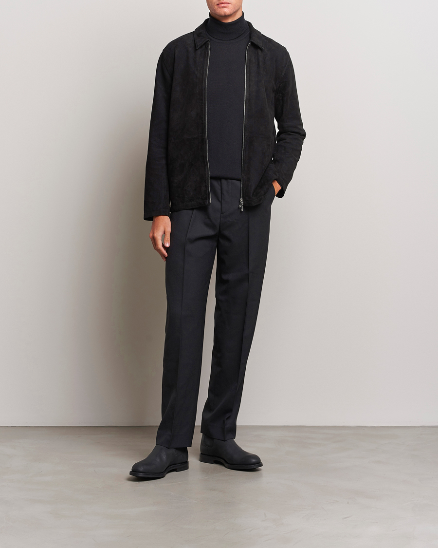 Herr | Jackor | J.Lindeberg | Jonah Suede Zip Overshirt Black
