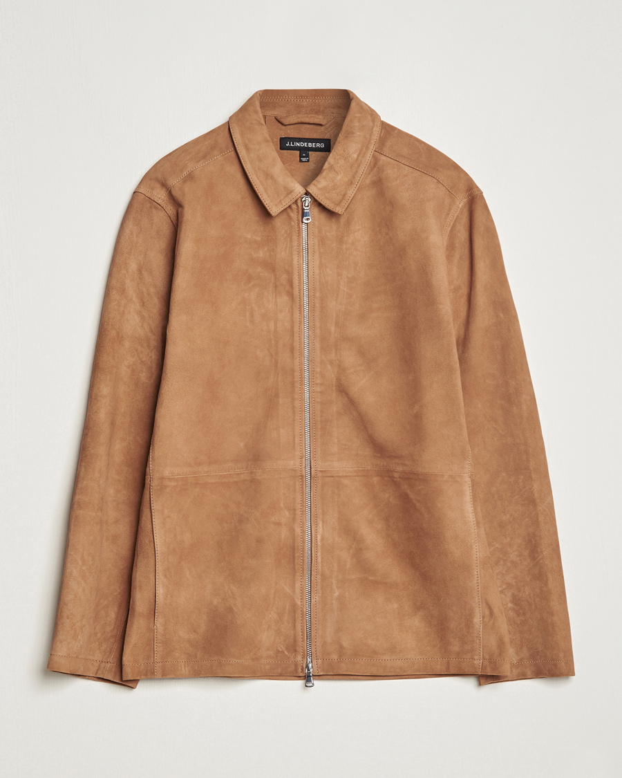 Herr | Jackor | J.Lindeberg | Jonah Suede Zip Overshirt Chipmunk