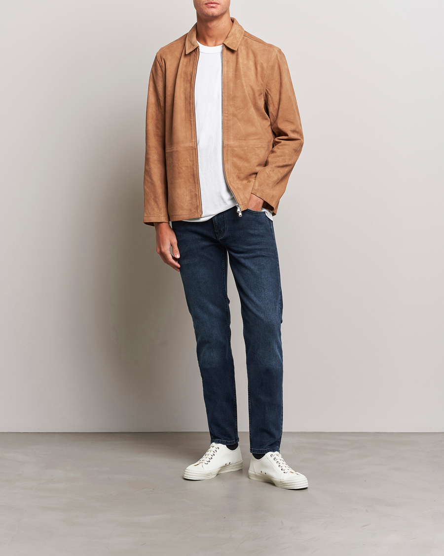 Herr | Jackor | J.Lindeberg | Jonah Suede Zip Overshirt Chipmunk