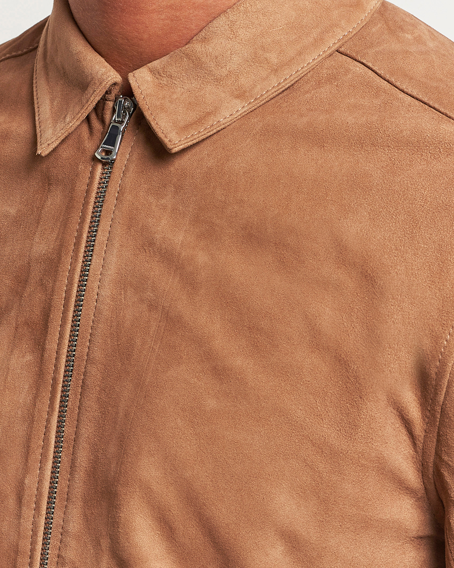 Herr | Jackor | J.Lindeberg | Jonah Suede Zip Overshirt Chipmunk