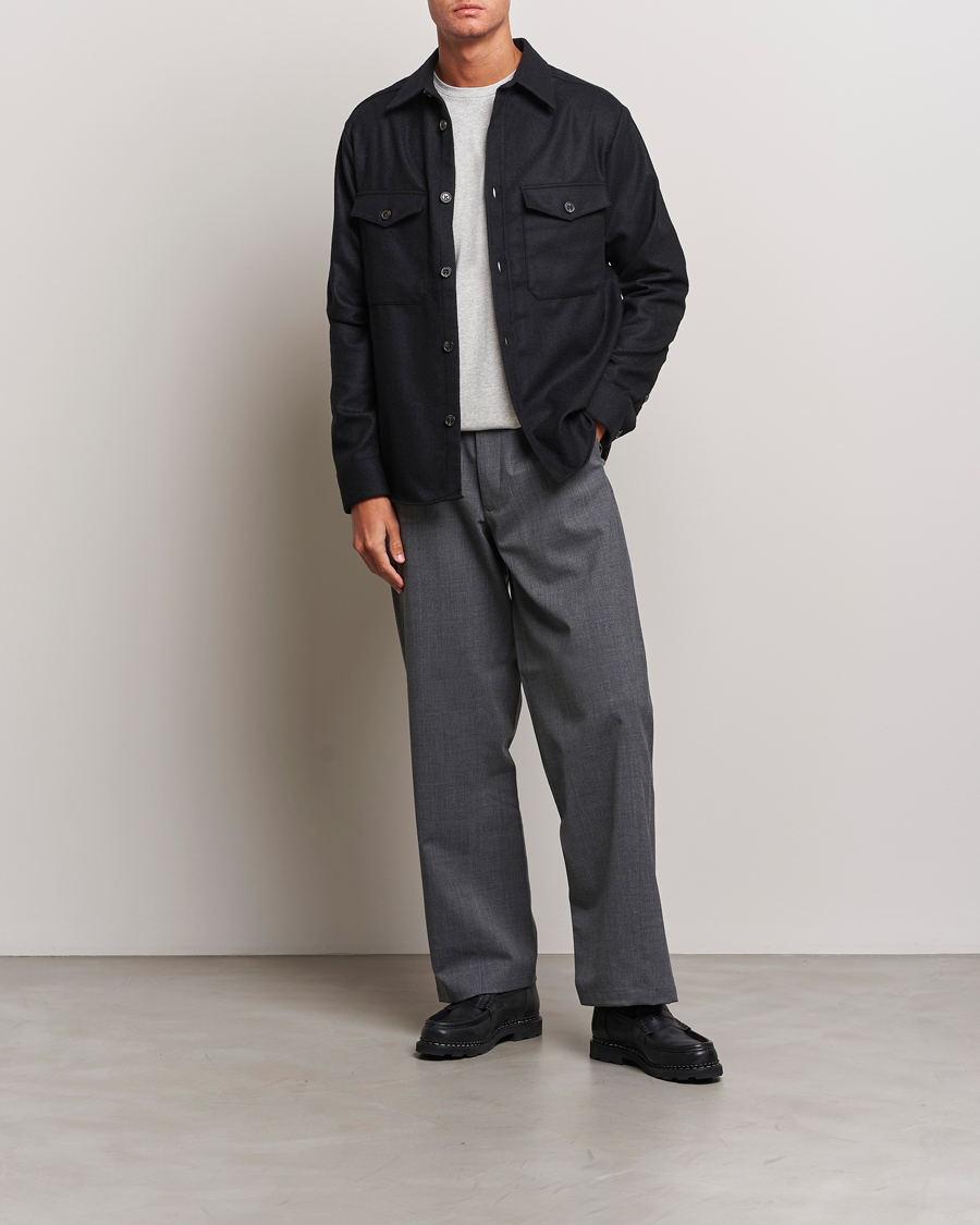 Herr | Skjortor | J.Lindeberg | Flat Wool Overshirt Black