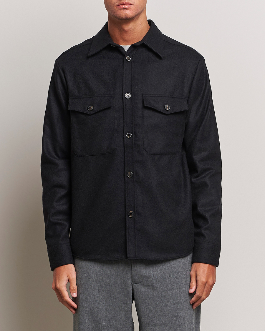 Herr | Overshirts | J.Lindeberg | Flat Wool Overshirt Black